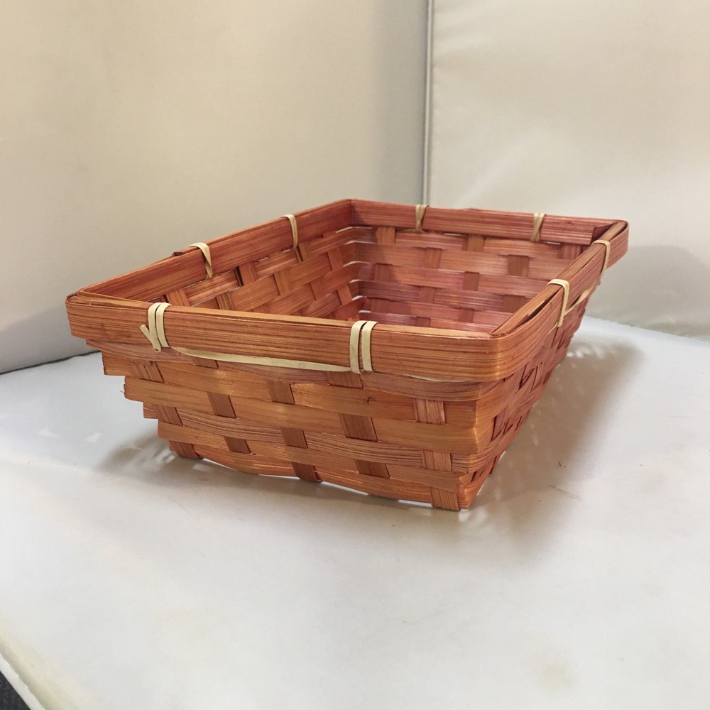 Woven Bamboo Basket Decor Small Reddish Brown Rectangular Storage Cottagecore‎